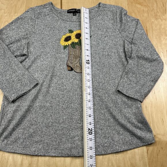 Vintage Rose Womens Large Gray Sunflower Western Boot Top Lightweight 3/4 Sleeve - Picture 5 of 8